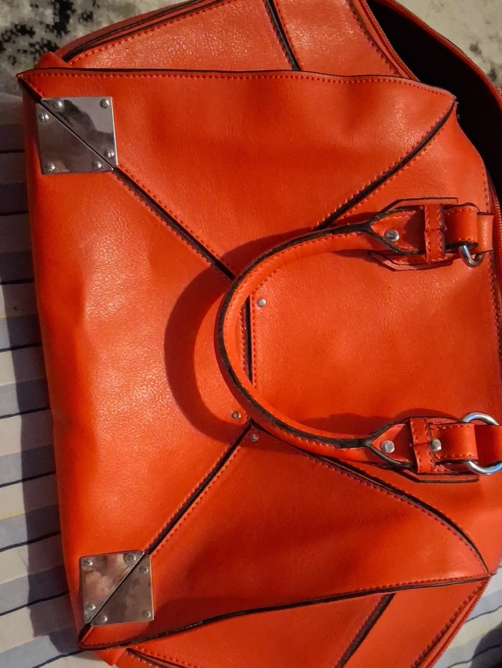 Kardashian Kollection Orange Geometric Tote with Silver Accents